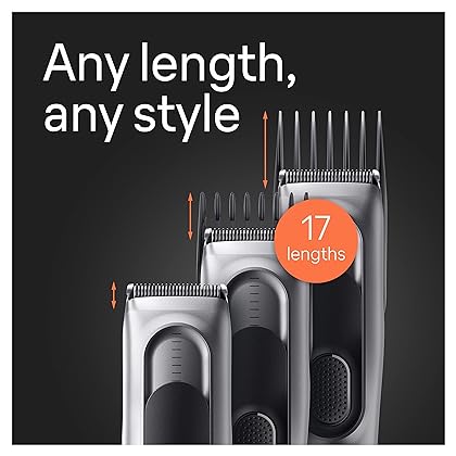 Braun Hair Clippers Series 7 7390, Hair Clippers for Men, Hair Clip from Home with 17 Length Settings, Incl. Memory SafetyLock Recall Setting, Ultra-Sharp Blades, 2 Combs, Stand, Pouch, Washable