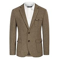 Men's Tweed Jacket Notch Lapel Premium Wool Blend Blazer Sport Coat with Pockets