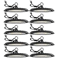 10 Pack UFO LED High Bay Light, Plug & Play Lighting for Warehouse, 5000K Daylight, 150W, Power Cord Included, 19500 LM, 120VAC, IP65 Waterproof Shatterproof Fixture - UL Listed