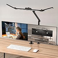 Led Desk Lamp for Office Home, Architect Desk Lamp with Clamp, Ultra Bright Dimmable Table Light, Stepless Dimming and Tempering Desk Light for Workbench Drafting Reading Study (Black)