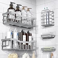 Shower Caddy 5 Pack,Adhesive Shower Organizer for Bathroom Storage&Home Decor&Kitchen,No Drilling,Large Capacity,Rustproof Stainless Steel Bathroom Organizer,Shower Shelves for Inside Shower