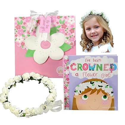 Tickle & Main, Flower Girl Gift Set- Book with Floral Crown Headband Headpiece in Adorable Gift Box - I've Been Crowned a Flower Girl!