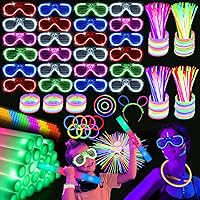 248 PCS Glow Party Supplies, 24 PCS Foam Glow Sticks, 24 PCS LED Glasses and 200 PCS Glow Sticks Bracelets, Neon Party Favors for Glow Party, Wedding, Concert, Raves and Birthday