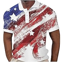 Muscularfit American Flag Shirts for Men 2024 Fashion Stars Stripe Print Henley Shirt Summer Casual Short Sleeve Pullover Top