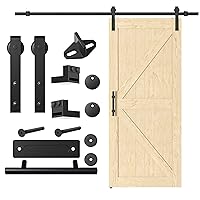 36 x 84 inch Barn Door with 6.6ft Hardware Kit Included, Unfinished Solid Pine Wood Sliding Barn Doors Panel for Interior, Easy to Install, Pre-drilled Holes, K Frame, J Hooks