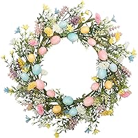 VGIA 18 inch Easter Wreath Artificial Easter Egg Wreath for Front Door Easter Door Wreath Spring Wreath with Pastel Eggs and Mixed Twigs for Easter Decorations