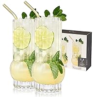Zenith Deco Crystal Tumbler Set of 2 - Premium Crystal Clear Drinking Glass, Stylish Highball Cocktail Glassware Gift Set, 13 oz