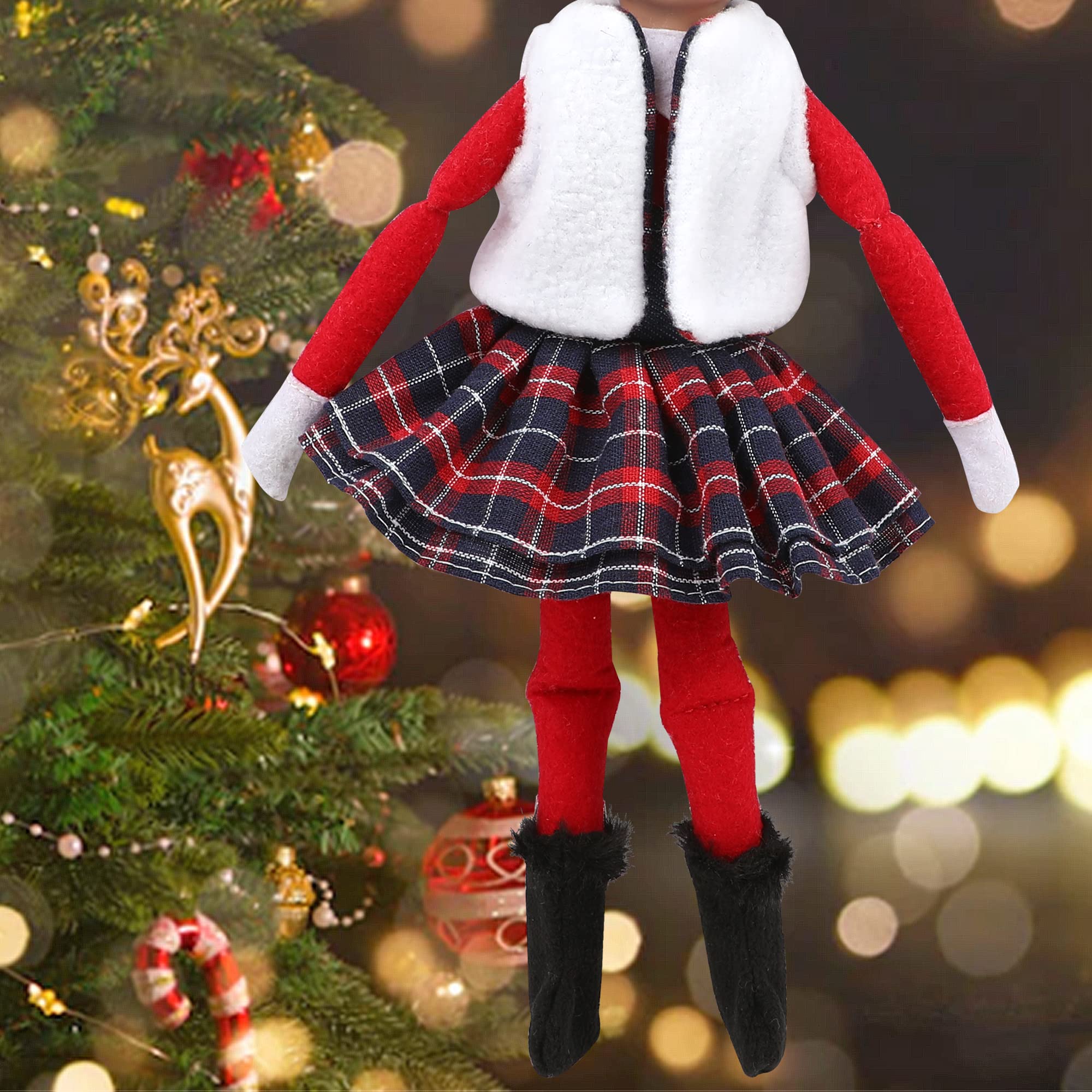 Christmas Elf Doll Accessories Costume Accessories Set Christmas Doll Clothing Couture Accessories for Elf Doll Including Sleeping Bag, Fluffy Vest, Skirt, T-Shirt, Boots