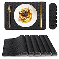 Placemats Set of 6,Placemat with Coasters Heat Stain Scratch Resistant Non-Slip Waterproof Oil-Proof Washable Wipeable Outdoor Indoor for Dining Patio Table Kitchen Decor and Kids,（Noble Black 6）