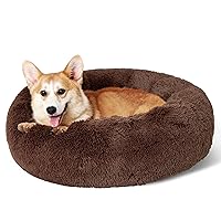 Bedsure Calming Dog Bed for Medium Dogs - Donut Washable Medium Pet Bed, 30 inches Anti-Slip Round Fluffy Plush Faux Fur Cat Bed, Fits up to 45 lbs Pets, Coffee