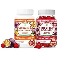 Vitamin E and Biotin Gummies Bundle - 3000 mcg Gummies for Adults Energy Support and Bone Health - Vitamins for Hair, Skin and Youthful Appearance