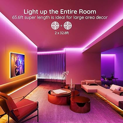 Govee 65.6ft Alexa LED Strip Lights, Smart WiFi RGB Rope Light Works with Alexa Google Assistant, Remote App Control Lighting Kit, Music Sync Color Changing Lights for Bedroom, Living Room, Kitchen