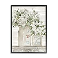 Stupell Industries Alluring Florals Classic Country Ceramic Jars, Designed by Cindy Jacobs Black Framed Wall Art, 16 x 20, Off- White
