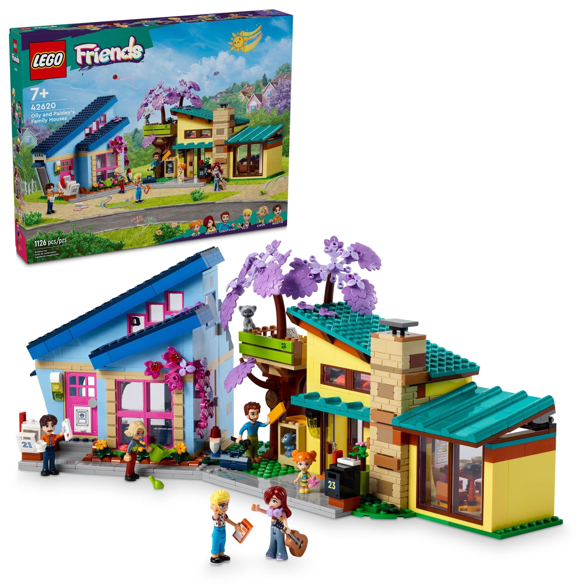 LEGO Friends Olly and Paisley's Family Houses Toy for Kids with 5 Mini-Doll Figures for Creative Play, Two-Story Home with Treehouse Toy, Dollhouse Toy Gift Idea for Girls and Boys Ages 7+, 42620