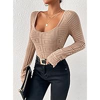 Women's Sweater Scoop Neck Sweater Sweater for Women (Color : Apricot, Size : Small)