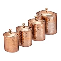 Oval Hammered Copper Polished Canisters, Set of 4, 4 qt, 2 qt, 1.5 qt, 1qt