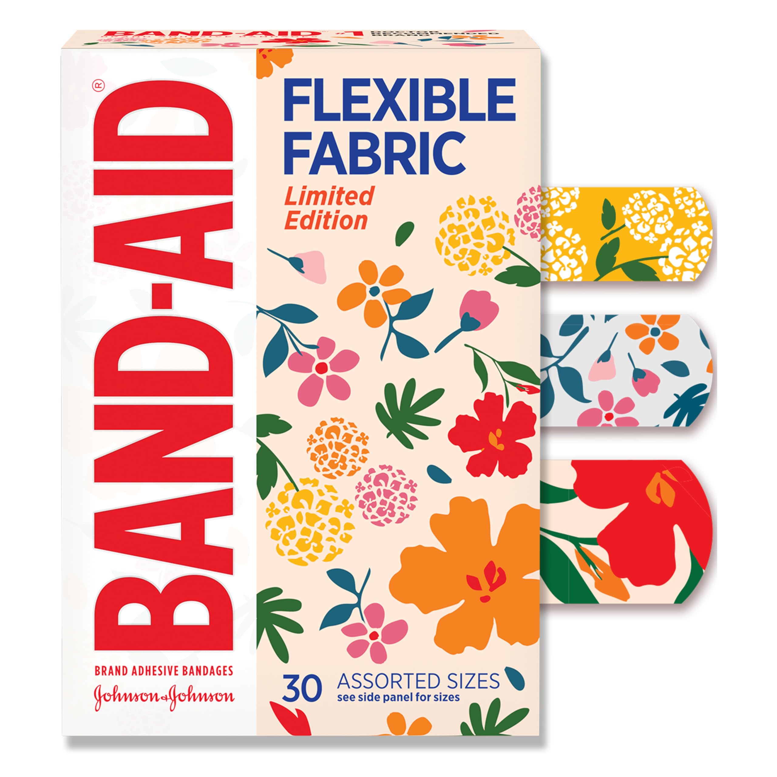 Band-Aid Brand Flexible Fabric Bandages, Wildflower, Assorted, 30 ct