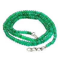 16 inch Long rondelle Shape Smooth Cut Natural Emerald 3-5 mm Beads Necklace with 925 Sterling Silver Clasp for Women, Girls Unisex