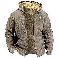 Zip Up Hoodies For Men Winter Sherpa Lined Graphic Jacket Windproof Big And Tall Cool Coat Heavy Oversized Outwear