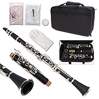 Yinfente B Flat Clarinet Ebonite Wood 2 Barrels With Case Cloth Reed Accessories Ebonite Clarinet for Beginner Strong and Nickel-plated Keys,easy to blow and make nice sound