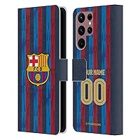 Head Case Designs Officially Licensed Custom Customized Personalized FC Barcelona Home 2022/23 Kit Leather Book Wallet Case Cover Compatible with Samsung Galaxy S22 Ultra 5G