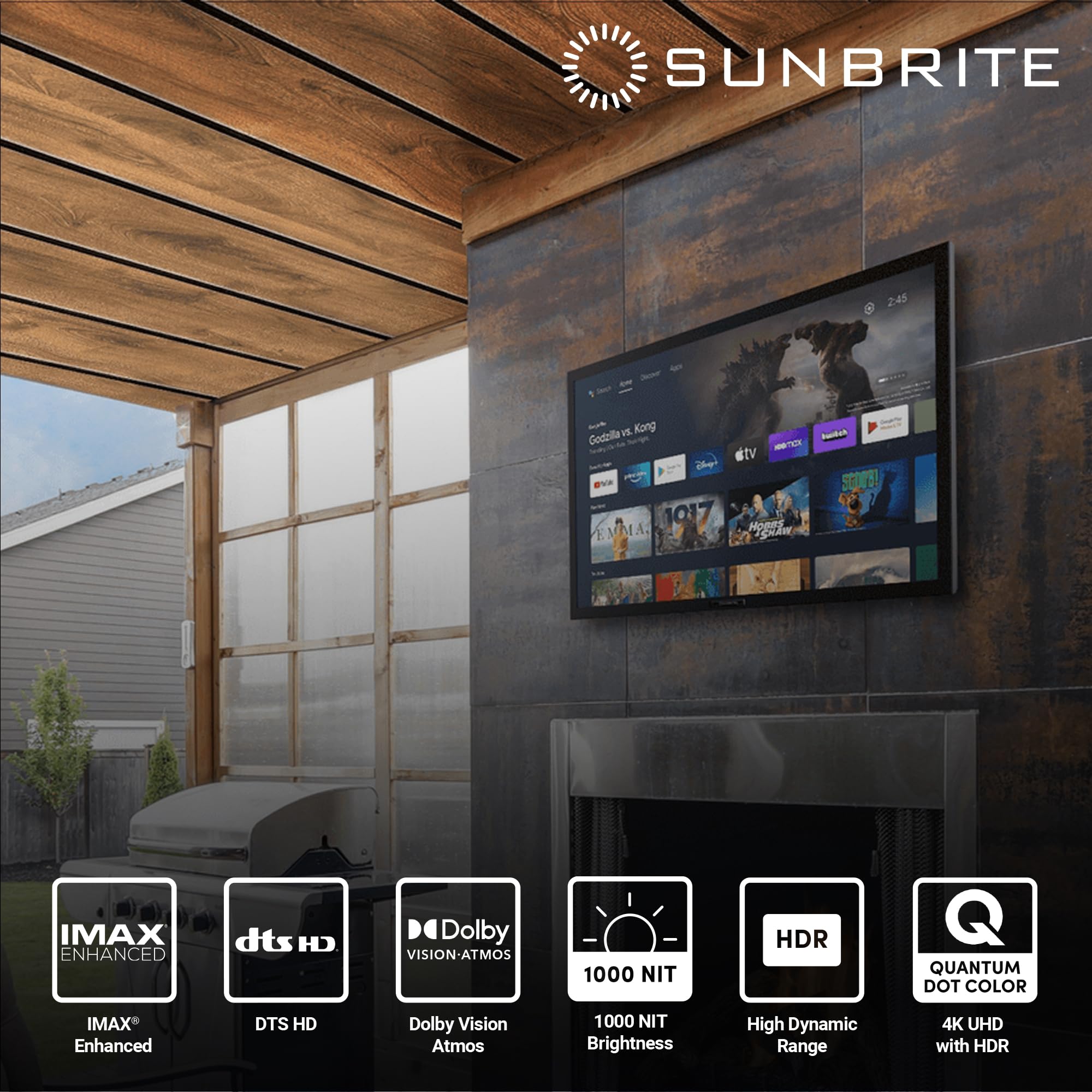 SunBrite Veranda 3 Series 65-inch Full Shade Smart Outdoor TV (2022) | 4K Ultra HD HDR QLED Weatherproof Television - 1,000 nit Ultra Bright Screen with All-Weather Voice Remote (SB-V3-65-4KHDR-BL)