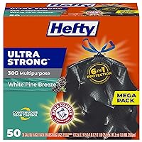 Ultra Strong Multipurpose Large Trash Bags, Black, White Pine Breeze Scent, 30 Gallon, 50 Count