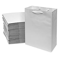 Prime Line Packaging 10x5x13 50 Pack White Gift Bags with Handles Bulk, Medium Kraft Paper Bags for Boutique, Shopping, Wedding, Birthday Gift Wrap