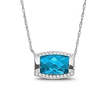 Sterling Silver Diamond and Gemstone Pendant Necklace (1/10 cttw, I-J Color, I2-I3 Clarity), 18