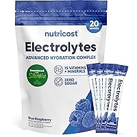 Nutricost Electrolytes Powder Hydration Packets (Blue Raspberry, 20 Servings) Low Calorie Keto Electrolytes Sweetened with Stevia - Non-GMO, Gluten Free and Sugar Free