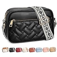 Quilted Crossbody Bags for Women Small Vegan Leather Cross body Purse Shoulder Handbags with Wide Guitar Strap
