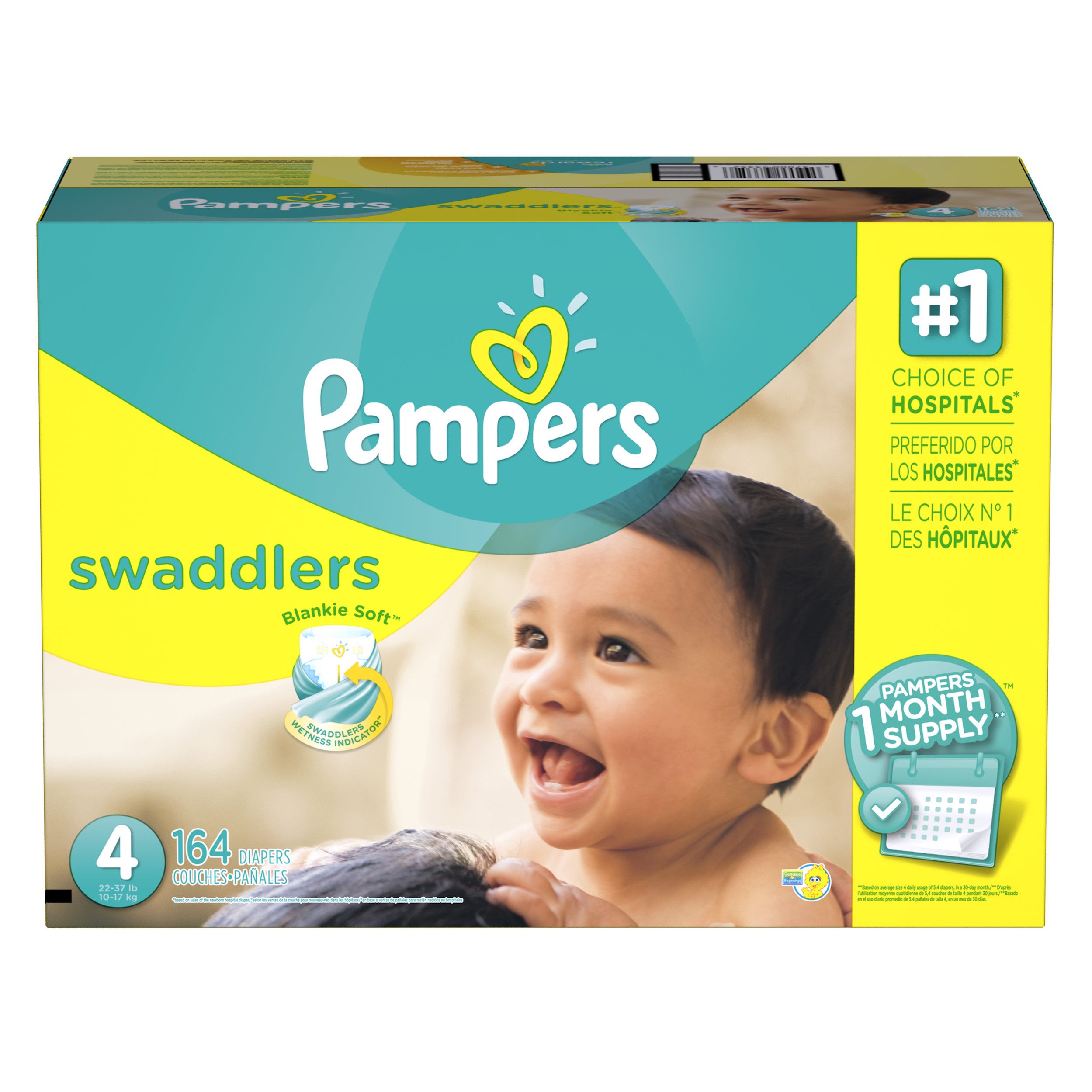 Pampers Swaddlers Disposable Baby Diapers, Size 4, One Month Supply, 164 Count