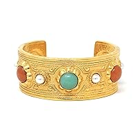Ben-Amun Bohemian Statement 24k Gold Plated Cuff Bracelet with Colorful Stones, Made in New York