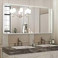 TETOTE 48x24 Inch Brushed Nickel Frame Mirror, Bathroom Vanity Mirror for Wall, Modern Rectangle Round Corner Matte Framed Mirror (Horizontal/Vertical)