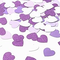Purple White Lavender Heart Confetti - 300pcs Valentines Mothers Day Decor Glitter Paper Confetti Bridal Baby Shower Wedding Bachelorette Engagement Birthday Party Table Decorations Lasting Surprise