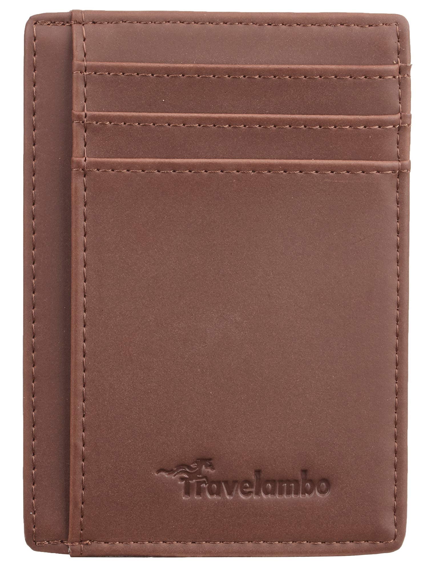 Travelambo Front Pocket Minimalist Leather Slim Wallet RFID Blocking