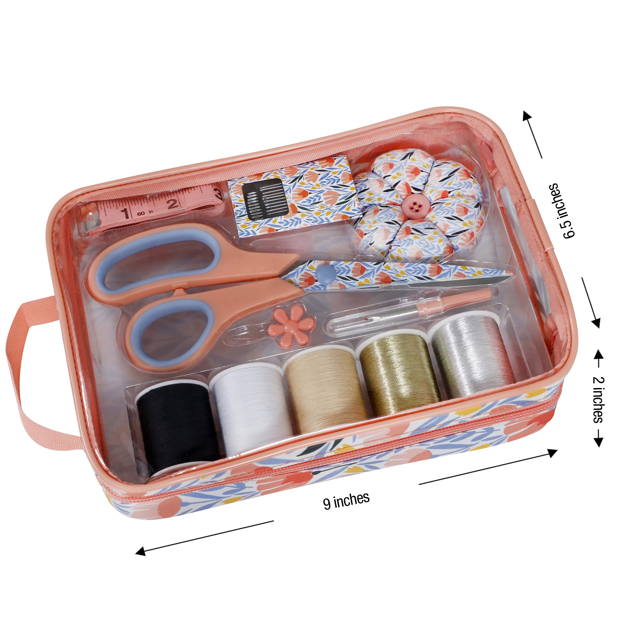 SINGER Sewing Kit in Tulip Floral Storage Bag with 30 Pcs Sewing Supplies for Emergency, Clothing Repair, Travel, Dormroom