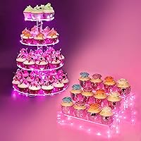 3 Tier Shelf Cupcake Stand (Pink) + 4 Tier Round Cupcake Stand (Pink)