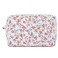 Pink Makeup Bag Floral Cosmetic Bag Puffy Coquette Quilted Makeup pouch Aesthetic Cute Pink Large Travel Toiletry Bag Organizer cotton Makeup Brushes Storage Bag for Women