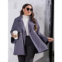 OVEXA Women's Large Size Fashion Casual Winte Plus Slit Cuff Double Button Overcoat Leisure Comfortable Fashion Special Novelty (Color : Gray, Size : X-Large)