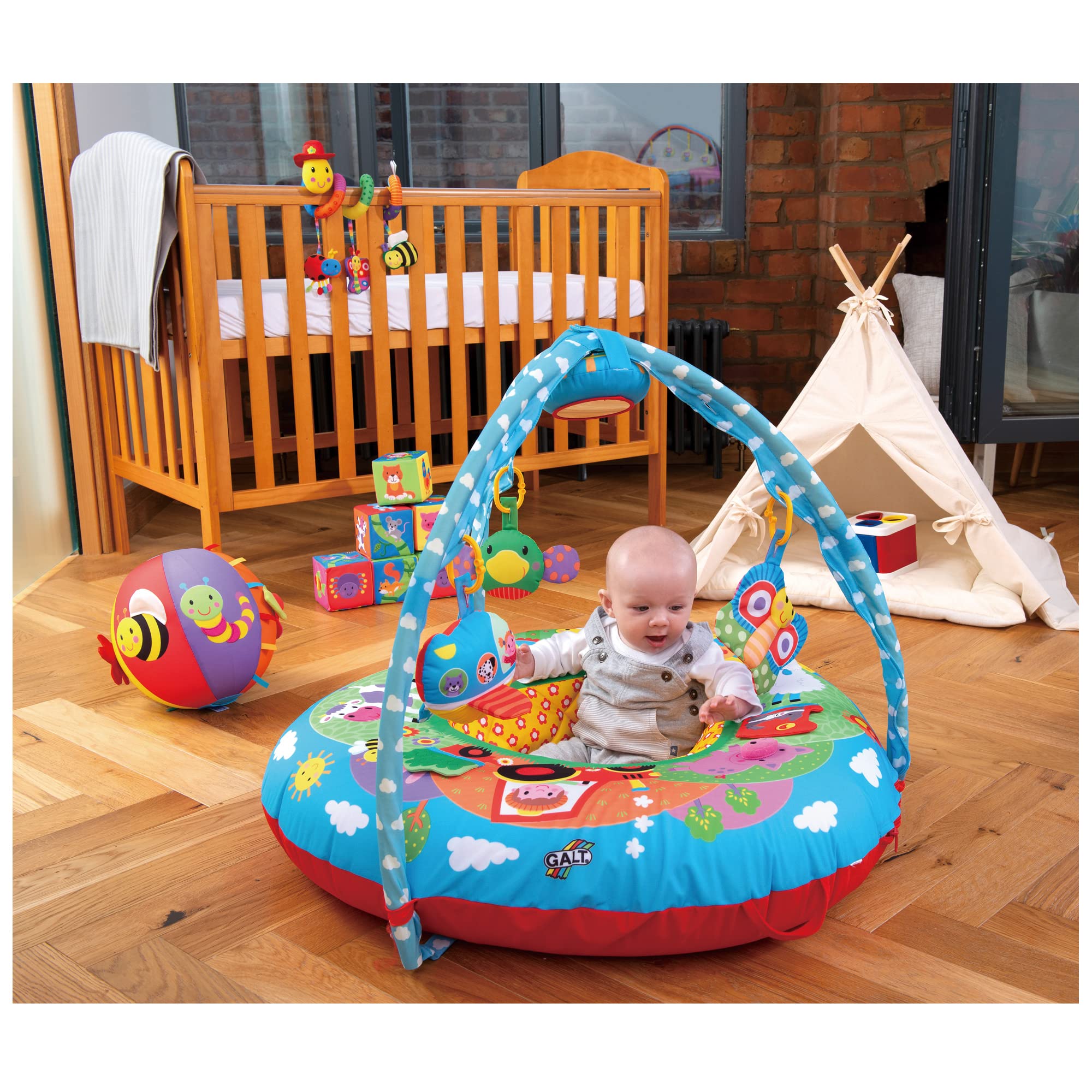 Galt Toys, Playnest & Gym - Farm, Baby Activity Center & Floor Seat, includes 1 x Inflatable ring