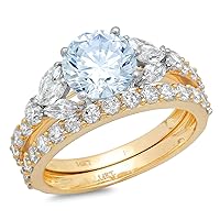 2.72ct Round cut 3 stone Blue Simulated Diamond Engagement Promise Anniversary Bridal Ring Band set 18K 2 tone Gold