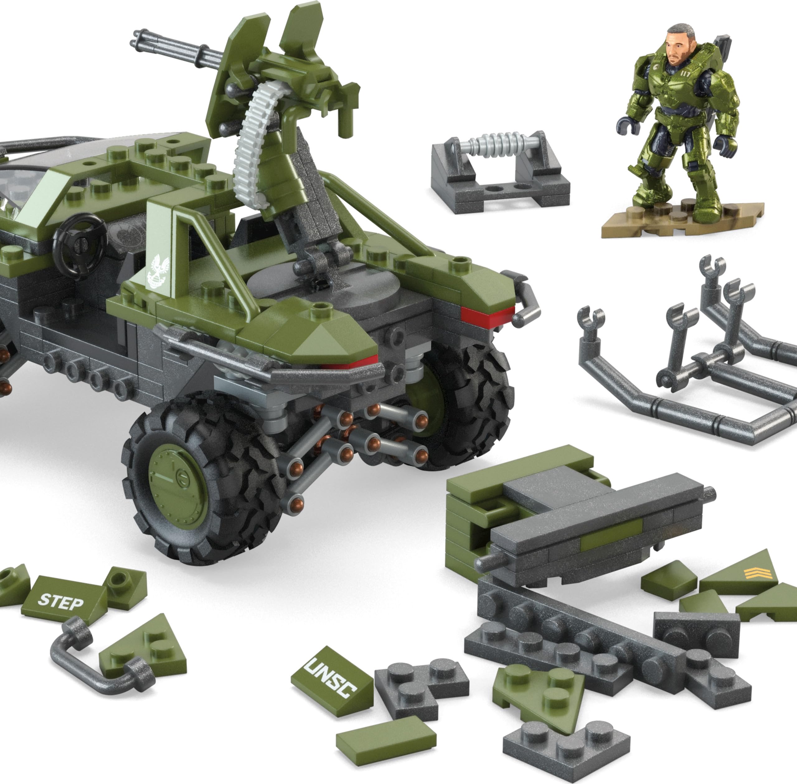 MEGA Halo Building Toys Set, FLEETCOM Warthog ATV Vehicle with 469 Pieces, 5 Poseable Micro Action Figures and Accessories