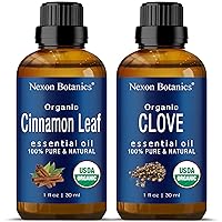 Organic Clove Bud Oil and Organic Cinnamon Oil - 100% Natural, Pure, Therapeutic Grade Essential Oils for Diffusers, Aromatherapy, Personal Care - Natural Mood Enhancers - Bundle by Nexon Botanics