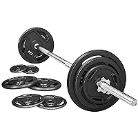 Signature Fitness Cast Iron Standard Weight Plates Including 5FT Standard Barbell with Star Locks, 45-Pound Set (35 Pounds Plates + 10 Pounds Barbell), Multiple Packages