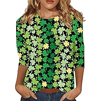 Saint Patricks Day Shirts Women 2024 Shamrock Tops 3/4 Sleeve Crewneck Slim Fit Shirts
