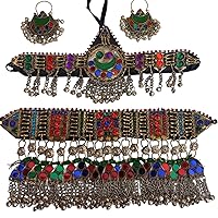 Afghan kuchi handmade Stunning Multi color three pieces Necklace Silver Set for Special Event