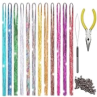 Hair Tinsel Kit 12 Colors Hair Extensions 48 Inches 2500 Strands Sparkling Tinsel for Christmas New Year Halloween Cosplay Party Fairy Tinsel Kit