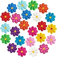 PAGOW 24 Pcs Flower Iron on Patches, Cute Daisy Flower Applique Patch, Sew On Embroidered Applique Sewing Patches for Bags, Jackets, Jeans, Clothes DIY Patches, 1.57x1.57inch (W*H), 12 Colors
