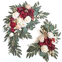 Faux Flower Swag Set of 2 for Wedding Welcome Signs Floral Decorations and Wedding Reception Ceremony Signs (Red)